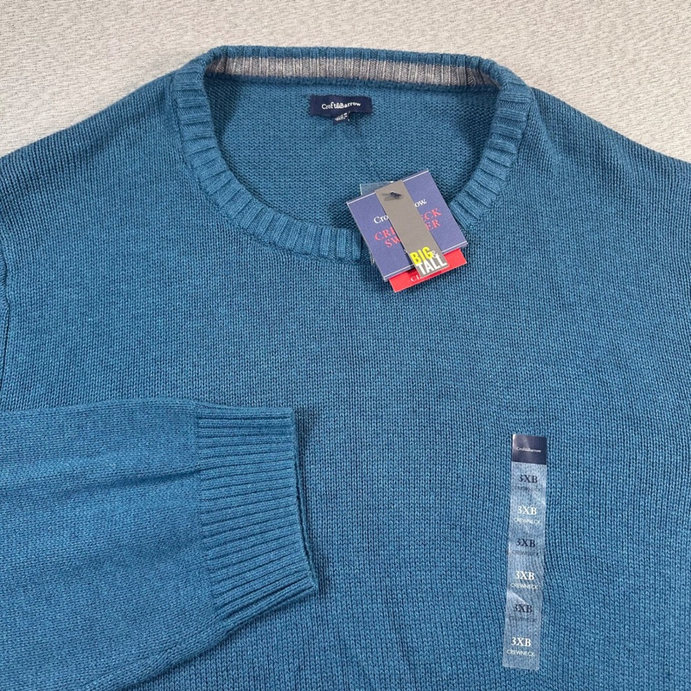 Croft & Barrow Crewneck Sweater Mens 3XB Teal Blue Soft‎ Warm Knitted Casual NWT